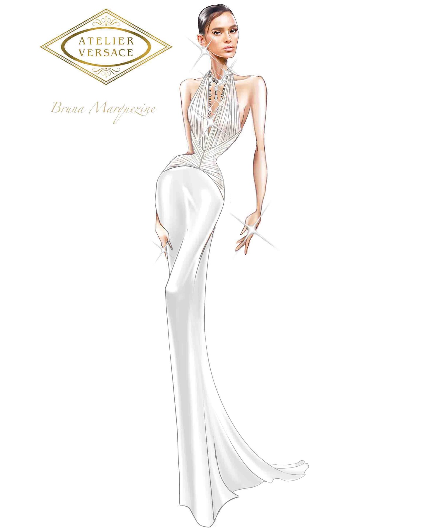 Croquis do vestido da Versace desenhado para Bruna Marquezine (Foto: Reprodução/Instagram/@donatella_versace)