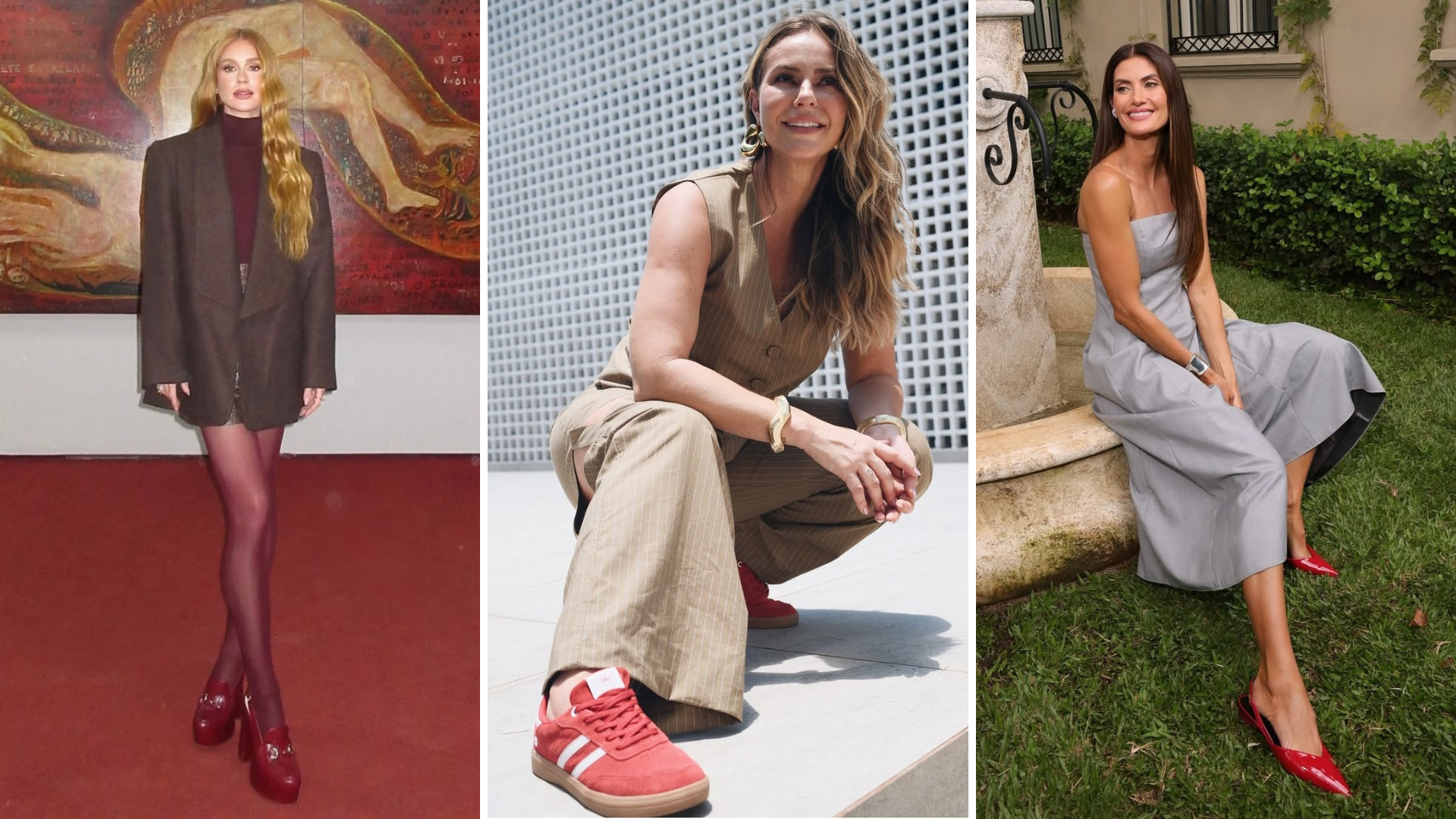 Famosas com calçado vermelho e vinho (Foto: Instagram/Reprodução)