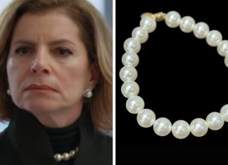 Chique e barato: Odete Roitman usa colar de pérolas de R$ 149 Odete Roitman (Debora Bloch) e o colar de pérolas da Forma Açta Bijuteria (Foto: Reprodução/TV Globo/Divulgação)