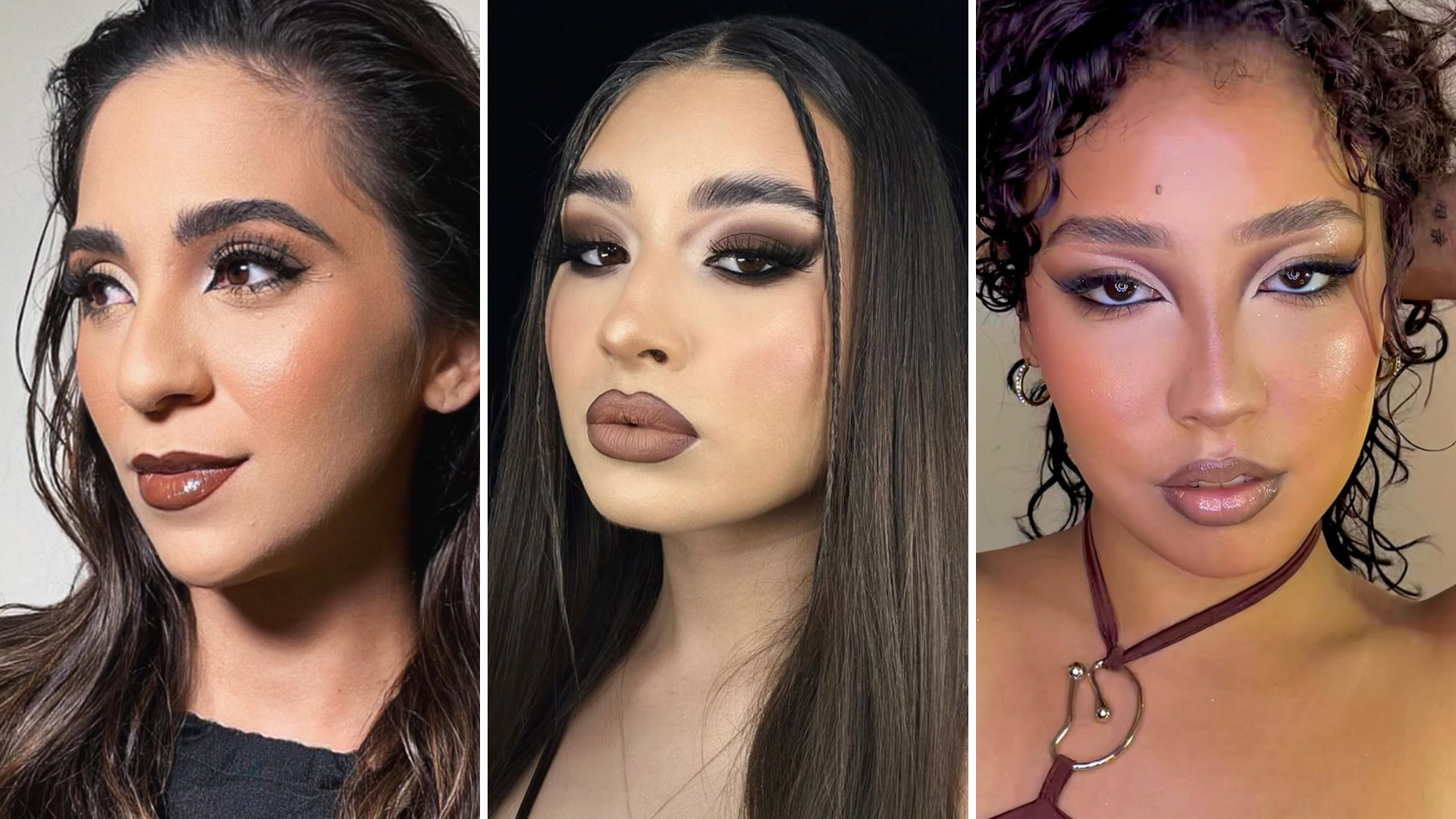 Maquiagem marrom (Foto: @sayonaramarianomakeup, @mua_bria24e @jimemakeup99/Instagram/Reprodução)