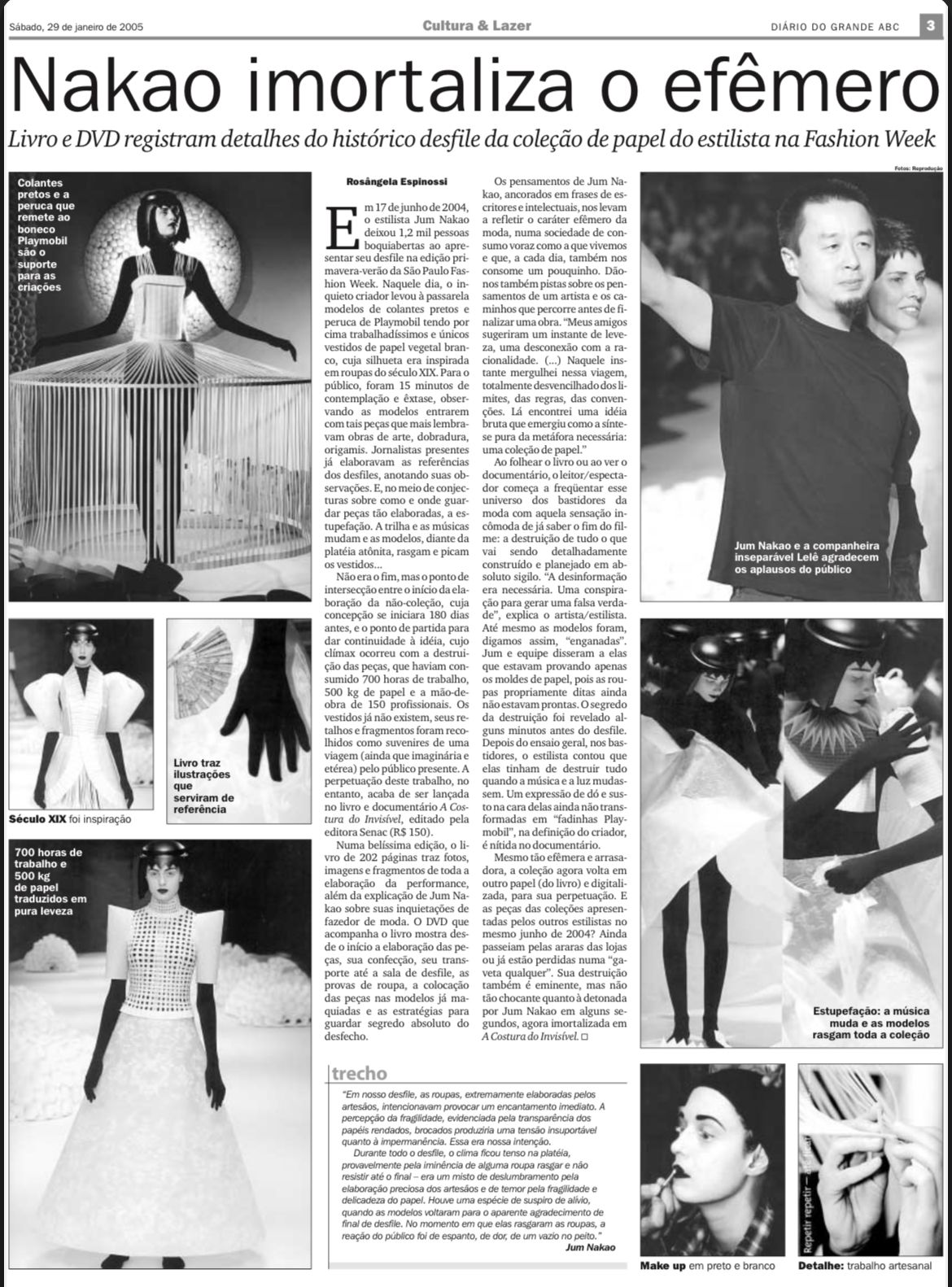 Matéria de 2006 sobre o lançamento do livro "Costura do Invísivel", de Jun Nakao, no DGABC (Foto; Reprodução)