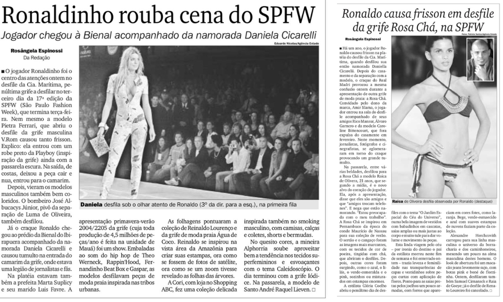 Daniella Cicarelli, em 2004, e Raica Oliveira, em 2005, com Ronaldo na plateia (Foto: Reprodução)