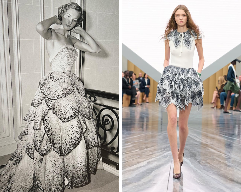 Vestido Junon e a peça revisitada por Jonathan Anderson (Fotos: Reprodução/Instagram/@dior)