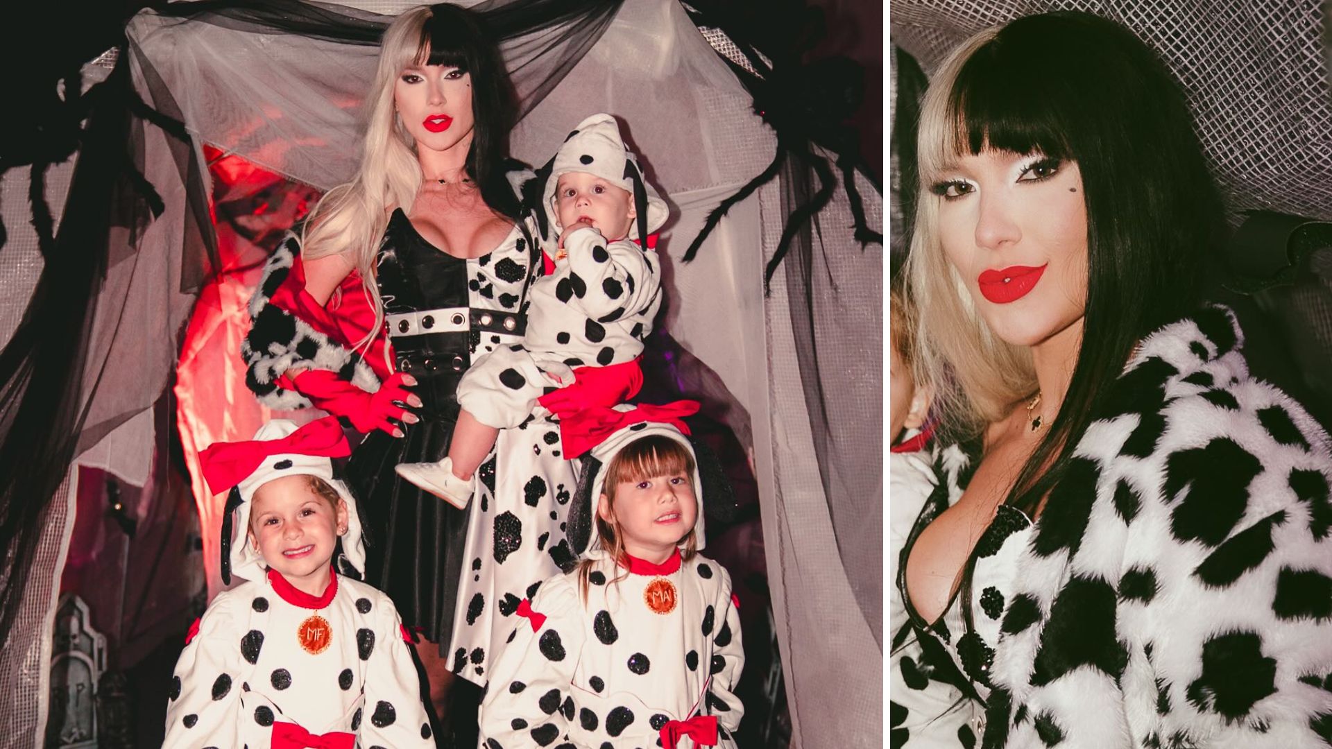 Virgínia de Cruela e filhos de dálmatas (Fotos: Reprodução/Instagram)