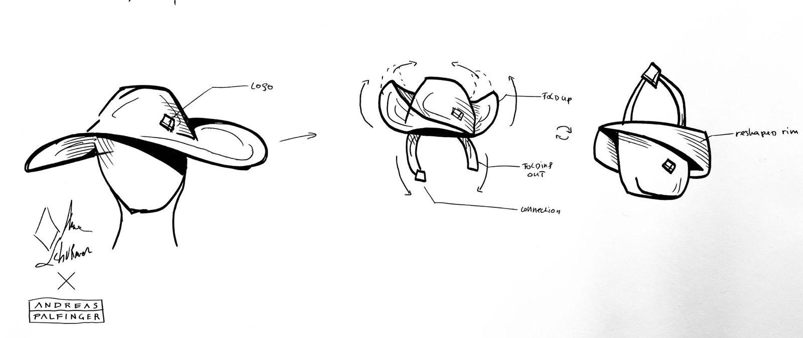 Desenho do protótipo da bolsa-chapéu criada por Schurmann (Foto: Divulgação)