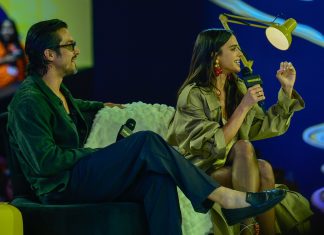 CCXP: Marquezine usa look de R$ 103 mil e brinca com Rômulo Estrela Rômulo Estrela e Bruna Marquezine (Foto: Eduardo Martins/Brazil News)