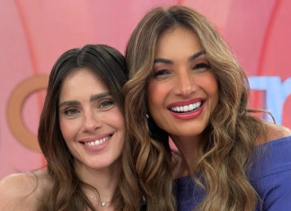 Carolina Dieckmmann usa look listrado de R$ 1.798 para ‘Encontro’ Carolina Dieckmmann e Patrícia Poeta (Foto: @patriciapoeta/Instagram/Reprodução)