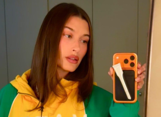 Brasilcore conquista Hailey Bieber, Dua Lipa e Kim Kardashian Hailey Bieber com a jaqueta nas cores do Brasil (Foto: Reprodução/Instagram)