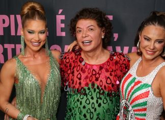 Virgínia e Paolla Oliveira se encontram na Grande Rio: veja looks Virgínia, David Brazil e Paolla Oliveira (Foto: Brazil News)