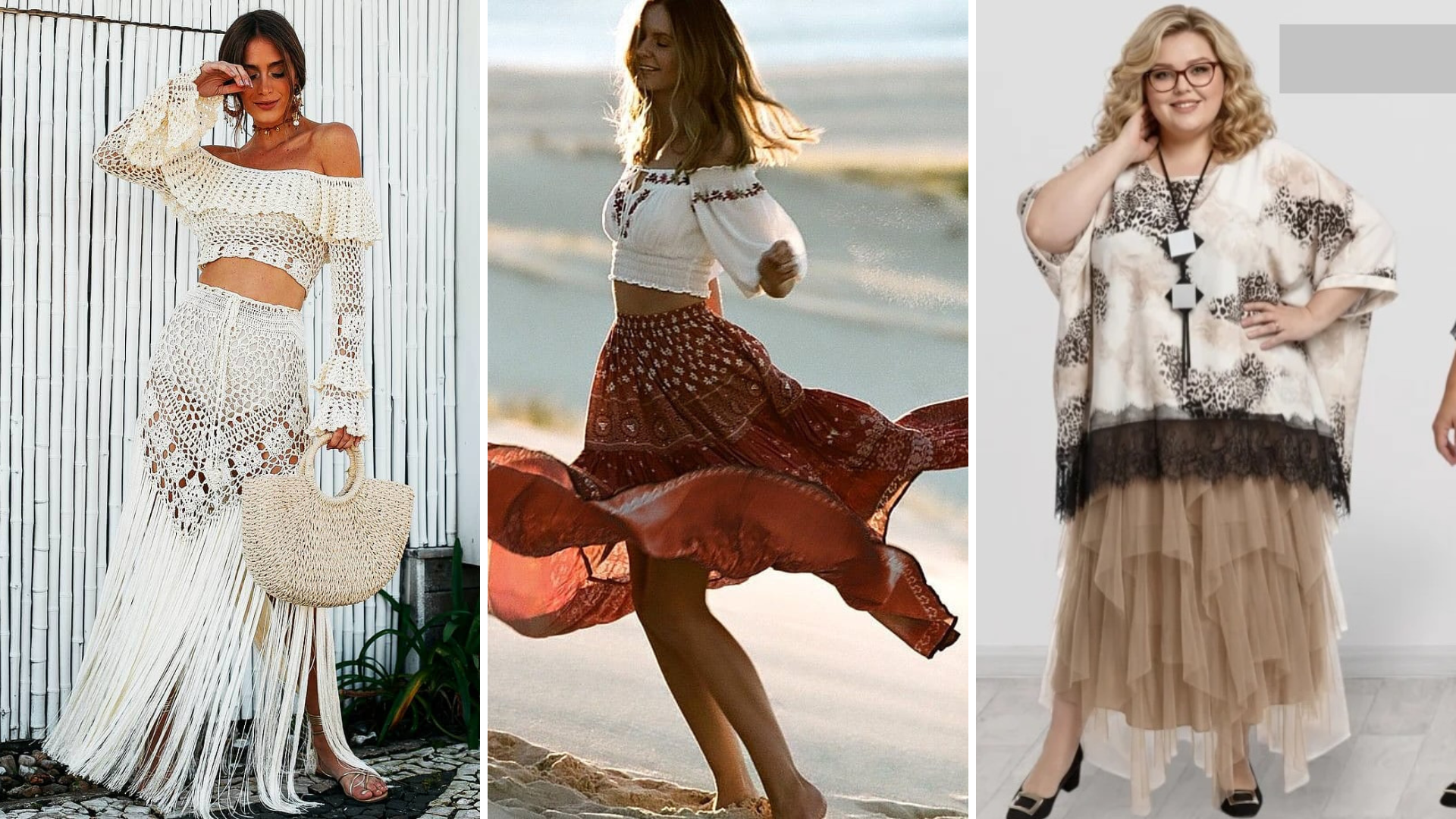 Saia boho chic (Foto: @bohoandgypsystyle/@bohemianclothingboutique/@kjstyle_nl_maatje_meer_/Instagram/Reprodução)