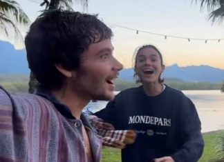 Bruna Marquezine usa moletom de R$ 960 da Mondepars em aniversário do marido de Sasha ao lado de Shawn Mendes João Lucas e Bruna Marquezine (Foto: Reprodução/Instagram)