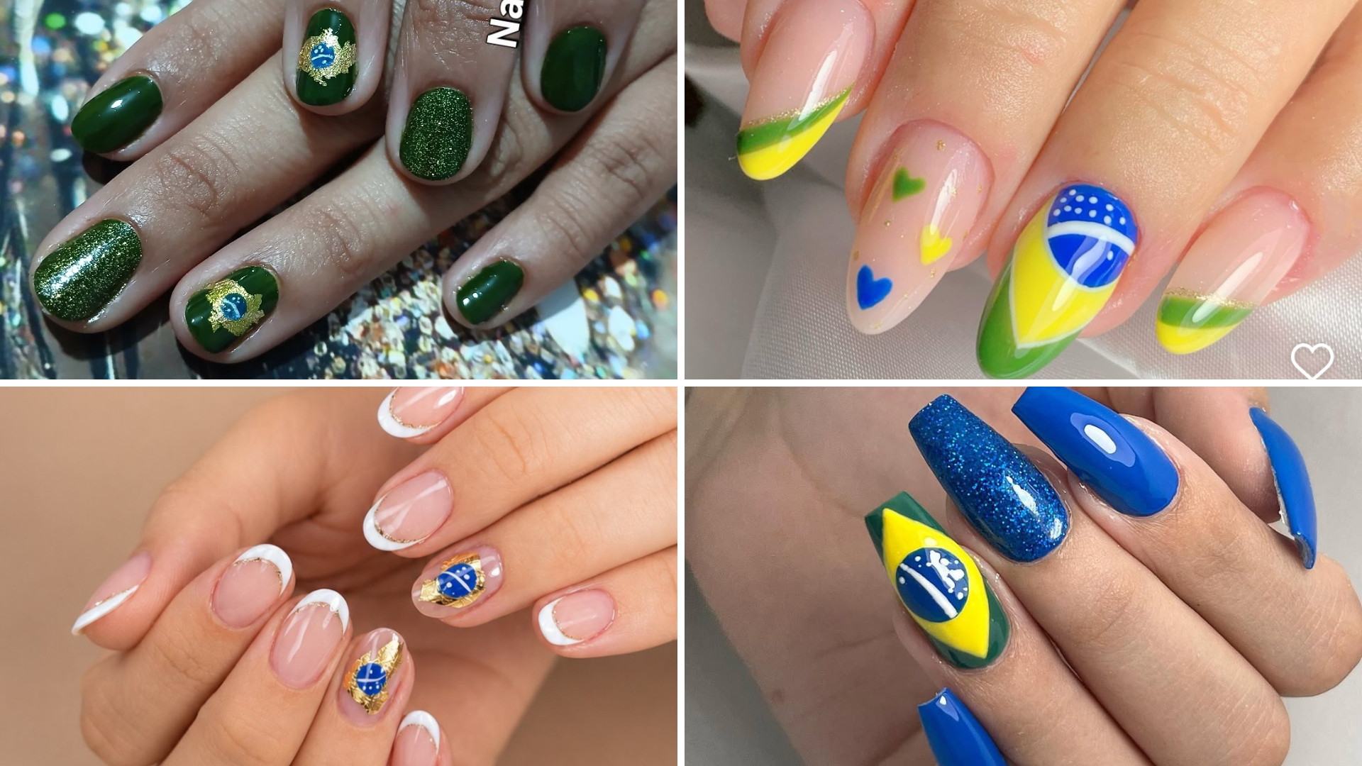 Nail art da Copa (Foto: @naty_nails2016, @ritaandradeunhas, @karolaynefreitas_naildesigner, @kayrnails/Instagram/Reprodução)