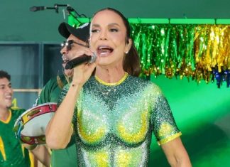 Jogo do Brasil no Maracanã: Ivete Sangalo usa body com 33 mil cristais e desenho trompe-l’œil, que realça a silhueta Ivete Sangalo no Maracanã (Foto: Victor Chapetta/Brazil News)