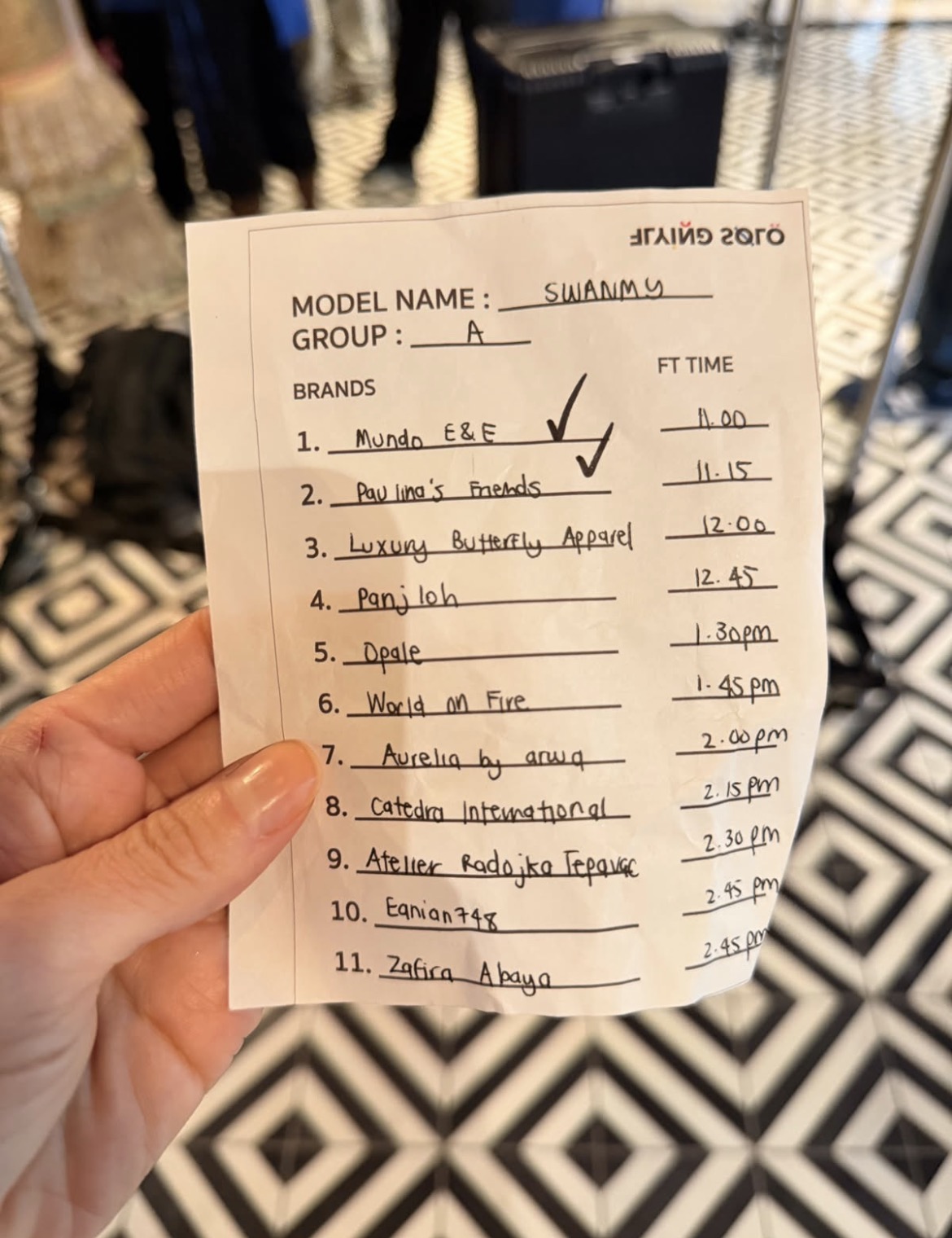 Lista de fiting de Swanmy Sampaio na semana de moda de Nova York (Foto: Divulgação)
