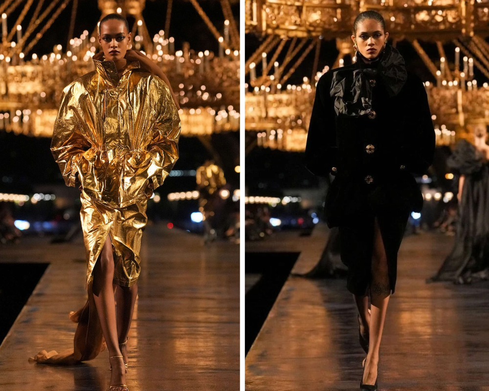 Modelos brasileiras Iasmin Reis e Thalita Ferreira no desfile da YSL (Foto: Divulgação)