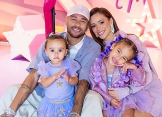 Vestido repetido de Bruna Biancardi e cunhada, Neymar Jr. de sapato rosa: veja looks da festa de 3 anos de Mavie Neymar Jr, Bruna Biancardi, Mavie e Mel (Foto: Reprodução/Instagram)