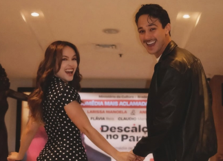 Larissa Manoela mostra charme da estampa de bolinha na estreia de peça com André Luiz Frambach Larissa Manoela e André Luiz Frambach (Foto: @larissamanoela/Instagram/Reprodução)