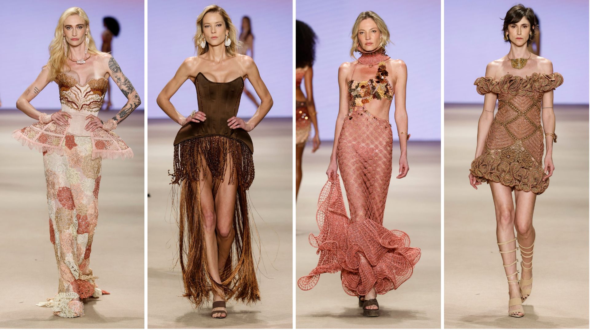 Vivi Orth, Gianne Albertoni, Barbara Berg e Daiane Conterato no desfile da Ammi (Foto: Ze Takahashi/ @agfotosite)