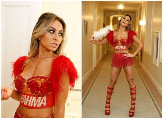 Sabrina Sato veste Carina Duek para o camarote da Brahma