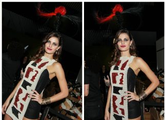 Fibra de papel? Isabelli Fontana veste Tufi Duek