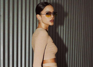 Marquezine usa “tênis feio” vegano, fusô e top de tricô Bruna Marquezine (Foto: Reprodução/Instagram/@brunamarquezine)