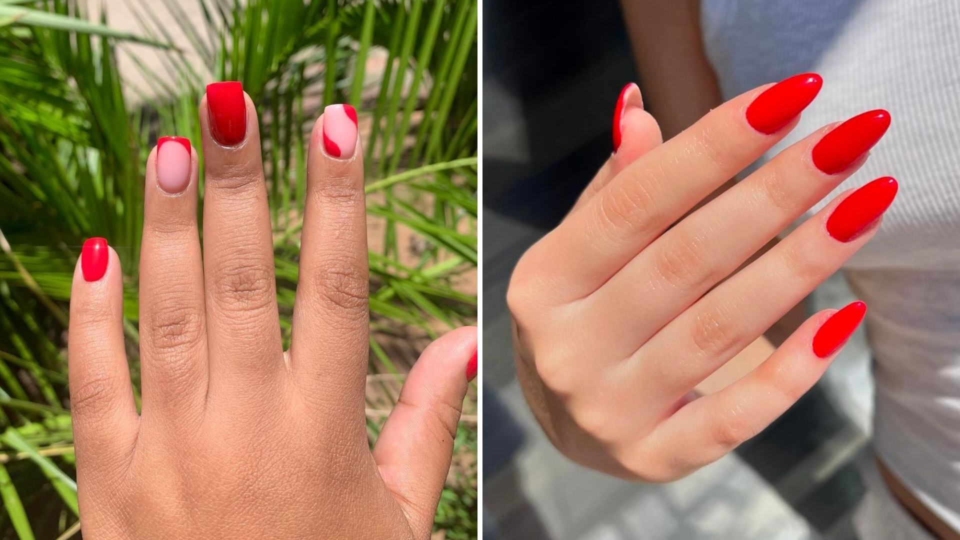 Vermelho-tomate nas cores de unha verão 2025 (Foto: @fintoes_nails/@rinesa.nailss/Instagram/Reprodução)