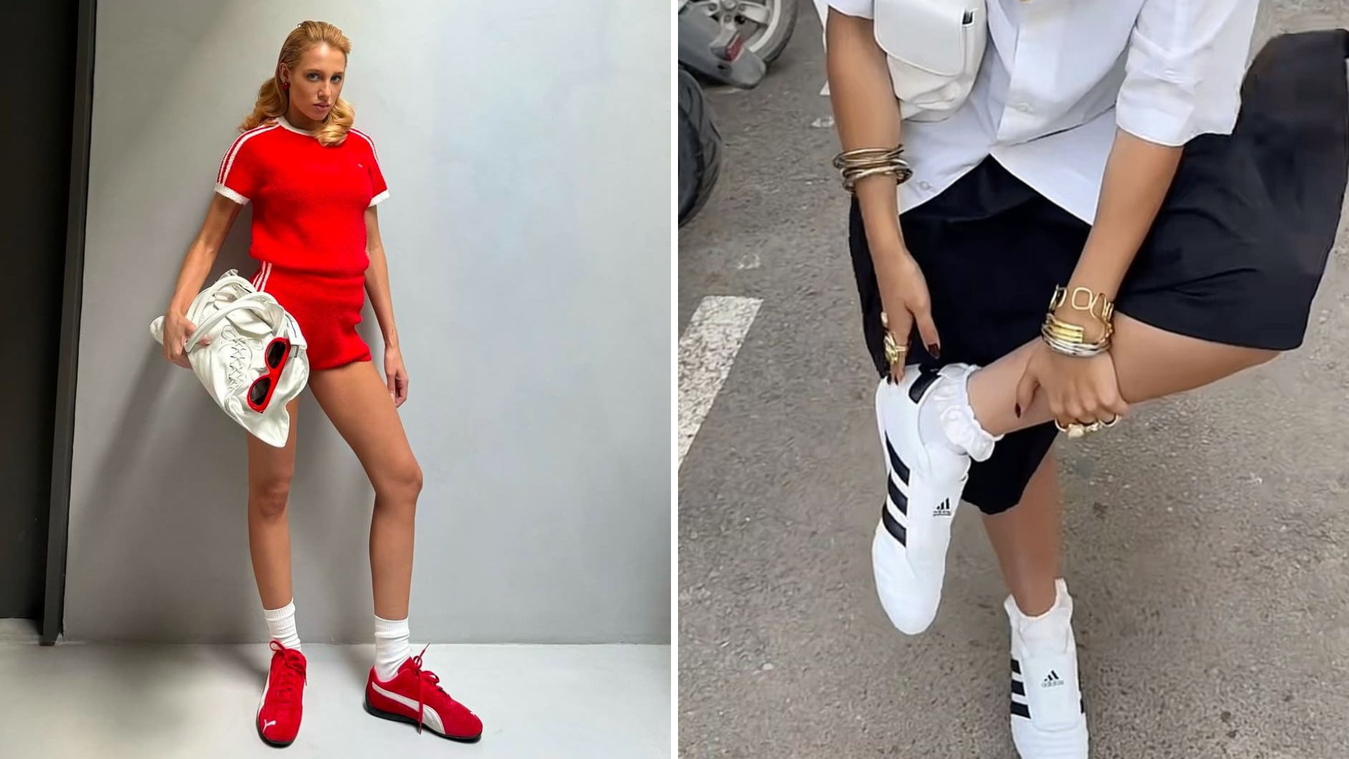 Tênis da Puma, com Malu Borges) e da Adidas (Fotos: Instagram/Reprodução/@maluborges/@aline.adidas)